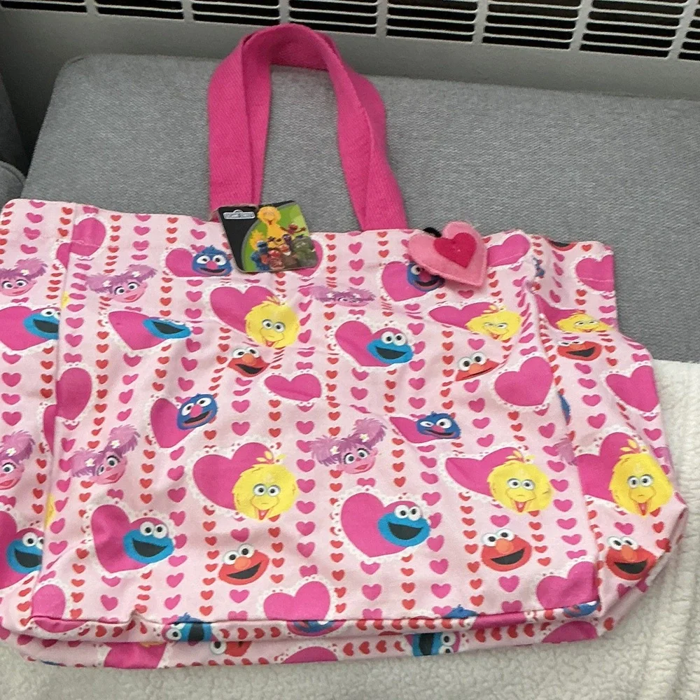 Sesame Street Pink Heart Tote with Characters - Picture 1 of 3